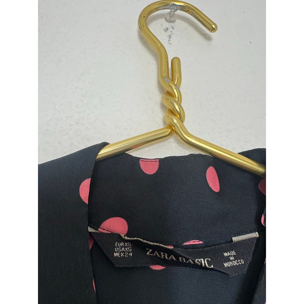 Zara Black Pink Polka Dot Long Sleeve Mini Dress Size XS Asymmetrical Button - Picture 5 of 14